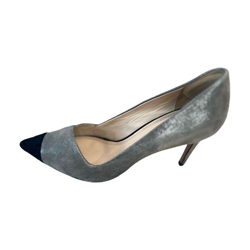 Tory Burch Shaila Heel Women's Pumps Gray Silver Black Cap Toe Size 9.5 - Picture 5 of 16